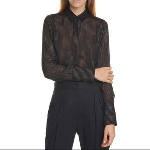 Nili Lotan Lleida Metallic Stripe Silk Shirt, XS
